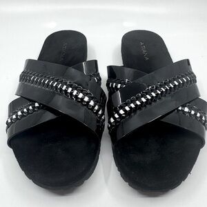 Atiana Black and White Patent Slides NEW